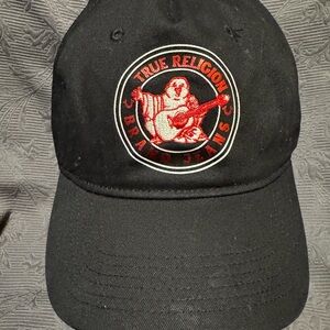True Religion Black Hat with Red Embroidery